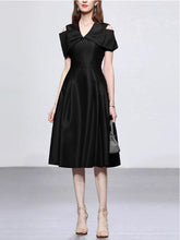 Load image into Gallery viewer, Rose Luxury Bow V Neck High Waist Swing Party Dress