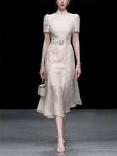 Load image into Gallery viewer, Apricot Stand Collar Mermaid Cheongsam Dress With Pearl Belt