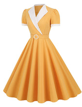 Load image into Gallery viewer, Yellow V Neck Short Sleeve Swing Vintage 1950S Dress With Belt