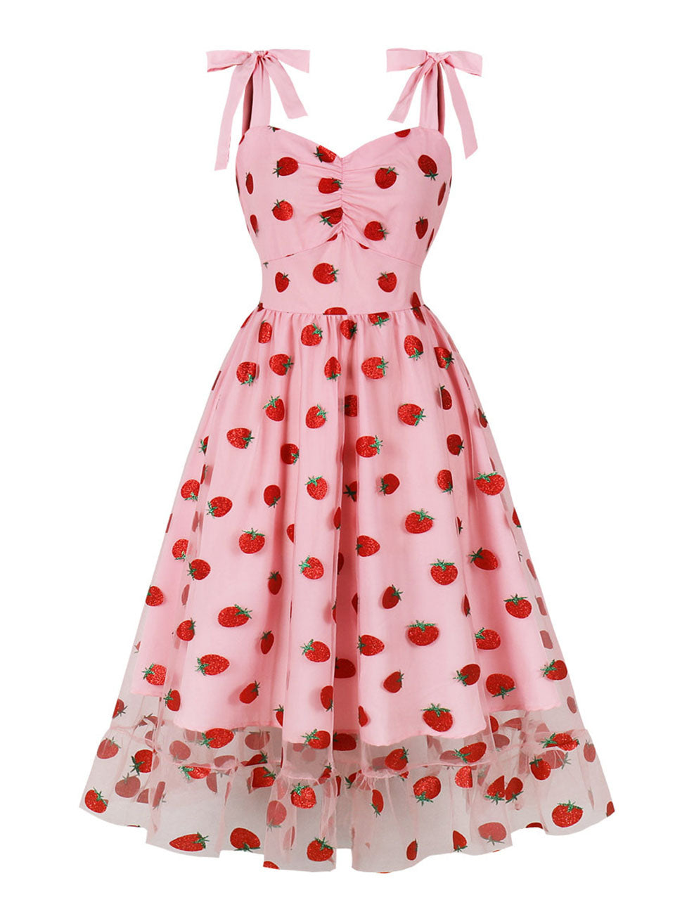 Zapaka Women Pink Vintage Dress with Strawberry Printed A-Line Pin Up 1950s Dress, Pink / XL Zapaka Women Pink Vintage Dress with Strawberry Printed A-Line Pin Up 1950s Dress, Pink / XL
