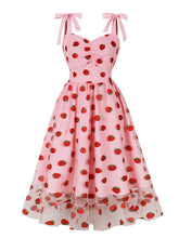 Load image into Gallery viewer, Pink Strawberry Embroidered 1950s Vintage Swing Dress