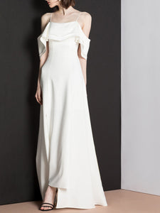 White Strapless Off Shoulder Ruffle Dress