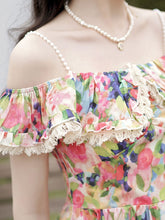 Load image into Gallery viewer, Off The Shoulder Floral Print Ruffles Vintage 1950S Dress