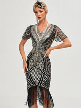 Load image into Gallery viewer, Women's 1920s Flapper Dress with Flutter Sleeves Purple Gatsby Costume Sequined Fringe Party Dress