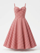 Load image into Gallery viewer, Vintage Blue Plaid Dorothy Dress, 1950s Sweetheart Neckline Retro Picnic A-Line Swing Dress
