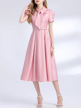 Load image into Gallery viewer, Pink Satin Bowknot Short Sleeve Classic 1950S Vintage Sweet Party Dress