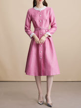 Load image into Gallery viewer, Pink Sequins Long Sleeve Classic 1950S Vintage Dress Coat With Belt