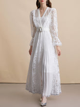 Load image into Gallery viewer, White V Neck Long Sleeve Classic 1950S Vintage Lace Dress