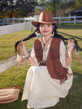 Load image into Gallery viewer, Bohemian White Embroidered Cotton Maxi Dress with Suede Embroidered Vest Boho Suit