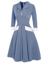 Load image into Gallery viewer, Denim Blue Turn Down Collar 1950S Vintage Swing Dress