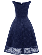 Load image into Gallery viewer, Solid Color Lace Cap Sleeve 50s Party Swing Dress