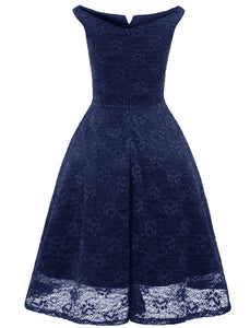 Solid Color Lace Cap Sleeve 50s Party Swing Dress