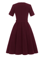 Load image into Gallery viewer, Solid Color Square Collar Short Sleeve 50s Party Swing Dress