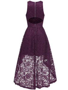 Autumn Lace Crew Neck Sleeve Irregular Hem 50s Party Dress