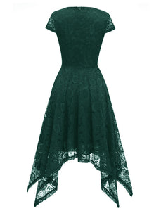 Autumn Lace Crew Neck Cap Sleeve Irregular Hem 50s Party Dress