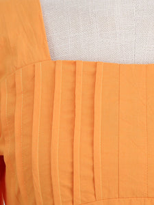 Orange Square Collar Puff Sleeve 1950S Cotton Dress