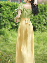 Load image into Gallery viewer, Yellow V Neck Puff Sleeve 1950S Vintage Dress