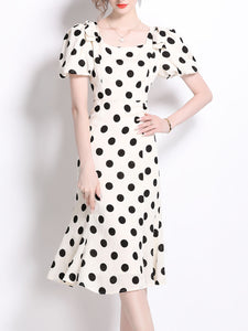 Black Polka Dots Vintage Puff Sleeves Bodycon Dress