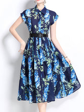 Load image into Gallery viewer, 1940S Classic Shirt Collar Vintage Print Cap Sleeve Cotton Dress
