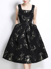 Load image into Gallery viewer, Black Luxury Flower Print Sleeveless High Waist Swing Vintage Dress With Pockets