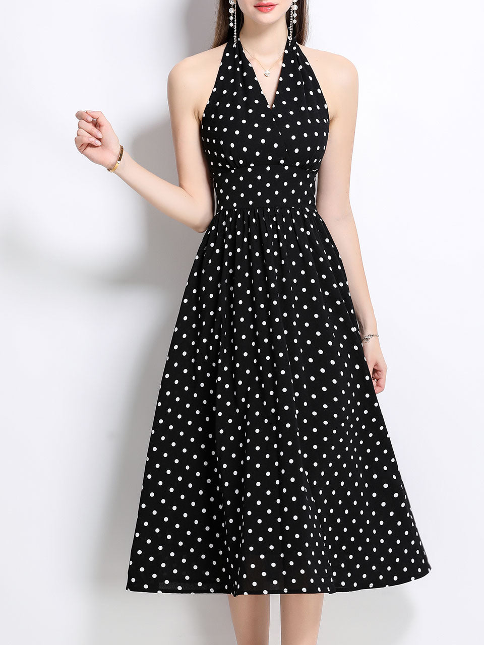 1950S Hepburn Style Outfits Polka Dots Halter Swing Dress Jolly Vintage 1950S Hepburn Style Outfits Polka Dots Halter Swing Dress Jolly Vintage