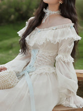 Load image into Gallery viewer, White Victorian Style Off-Shoulder Lace Corset Wedding Gown Wedding Maxi Dress
