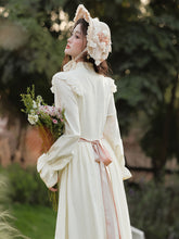 Load image into Gallery viewer, White Edwardian High Neck Lace Embroidered Vintage Dress