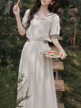 Load image into Gallery viewer, White Sailor Style Top and Skirt Set 2 Piece Matching Outfit for Women