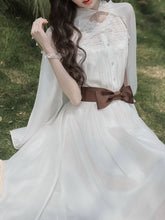 Load image into Gallery viewer, 2PS White Lace Chiffon Cape Vintage Dress Set