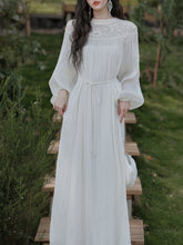 Load image into Gallery viewer, Vintage White Lace Fringe Flowing Boho Wedding Maxi Dress