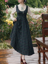 Load image into Gallery viewer, Dark Green Fake Two-piece Plaid Embroidered Swing Retro Dress