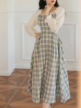 Load image into Gallery viewer, Plaid Crew Neck Long Sleeve Lace Vintage Victorian Swing Dress