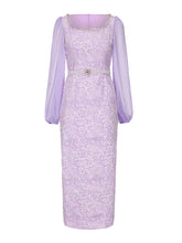 Load image into Gallery viewer, Women's Purple Square Neck Jacquard Bodycon Midi Dress