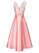 Load image into Gallery viewer, Mrs. Maisel Style Pink V-Neck Satin 1950s Vintage Gown