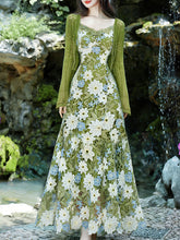 Load image into Gallery viewer, Green Floral Embroidered Lace Maxi Dress Prom Dress With Cardigan
