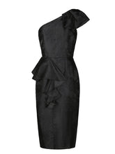 Load image into Gallery viewer, Red Jacquard One Shoulder Ruffle Bodycon Dress