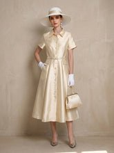 Load image into Gallery viewer, 1940S Classic Shirt Collar Vintage Short Sleeve Stain Dress