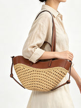 Load image into Gallery viewer, 1950S Woven Raffia Tote Bag with Leather Trim Beach Vintage Handbag for Women