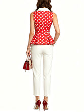 Load image into Gallery viewer, 1950s Vintage Red Polka Dot Shawl Collar Peplum Vest Top Rockabilly Style