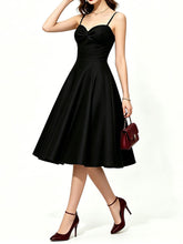 Load image into Gallery viewer, Women's Red Satin A-Line Sweetheart Neckline Spaghetti Strap Prom &amp; Cocktail Party Dress