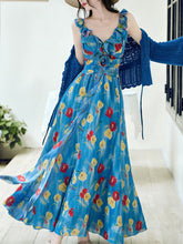 Load image into Gallery viewer, 2PS Blue Floral Print V-Neck Ruffles Maxi Dress with Cardigan Set