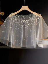 Load image into Gallery viewer, Elegant Pearl Bridal Capelet Sheer Tulle Wedding Shawl