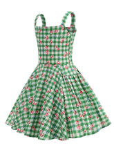 Load image into Gallery viewer, Kids Little Girls' Dress Green Cherry Plaid 1950S Vintage Dress
