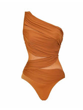Load image into Gallery viewer, Terracotta One Shoulder Ruched One-Piece Swimsuit