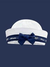 Load image into Gallery viewer, White Sailor Hat for Women – Classic Canvas Gob Cap with Navy Blue Bow and Ribbon Band