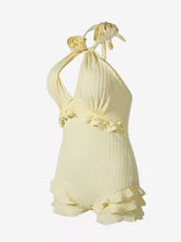 Load image into Gallery viewer, Purple Halter Flower One Piece Vintage Swimsuit