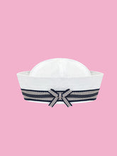Load image into Gallery viewer, Retro White Canvas Salior Hat with Striped Woven Bow
