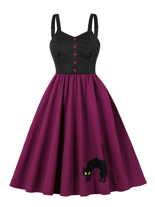 Playful Kitten Vintage Purple Sleeveless Dress