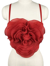 Load image into Gallery viewer, Red Rose Flower Corset Top - Pleated 3D Floral Spaghetti Strap Bustier