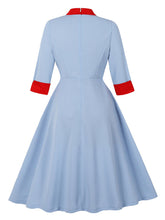 Load image into Gallery viewer, Sky Blue Vintage Dress with a Red Scarf Collar